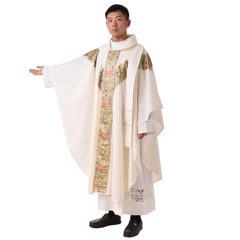BLESSUME Priest Celebrant Chasuble Catholic Church Father Mass Vestments Robe (Ivory White) - Image 4